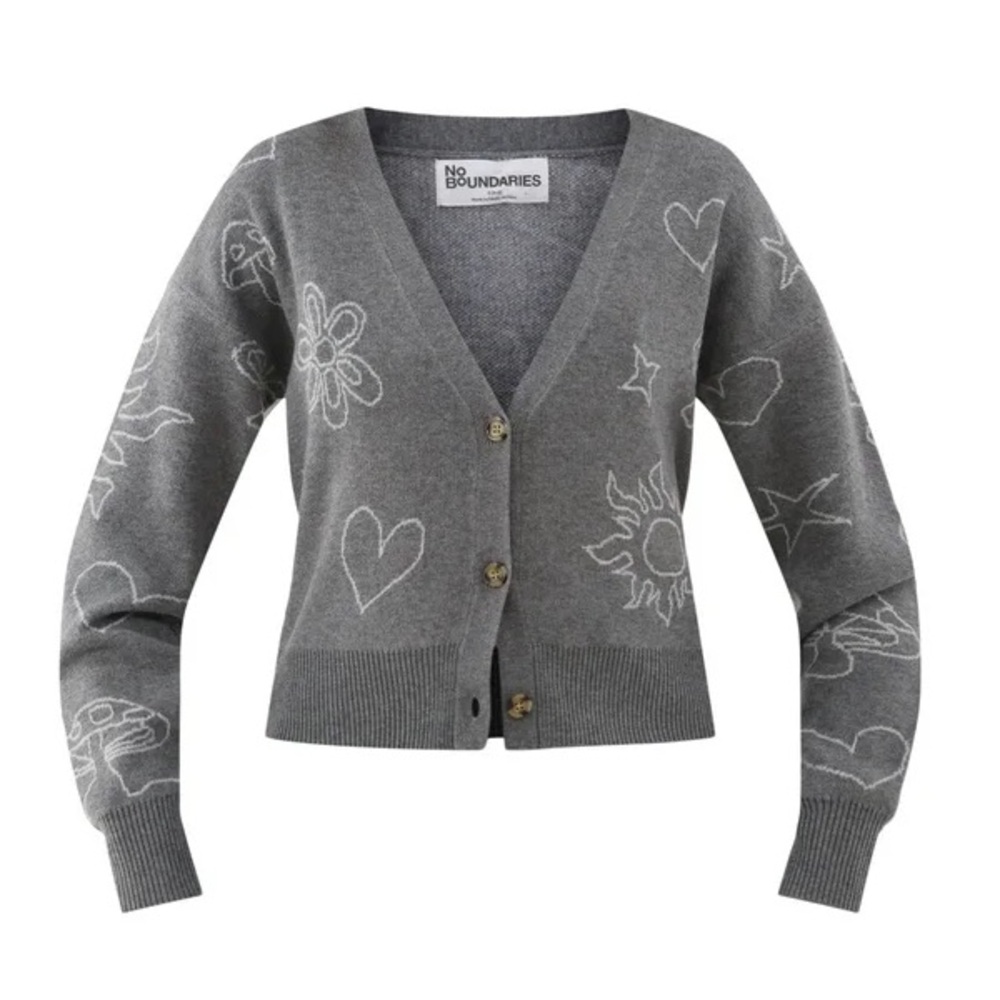 No Boundaries Gray Cardigan with White Patterns - Picture 4 of 4